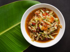 Papaya salad with cucumber.